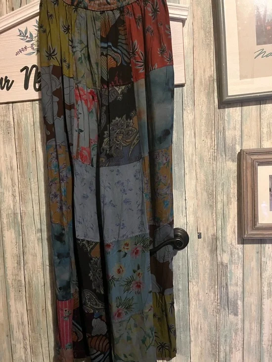 Boho Wide-Leg Patchwork Print Palazzo Pants - Multicolor - Picture 5 of 5